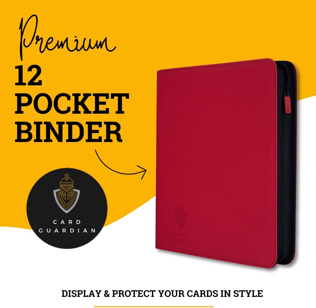 Card Guardian – Carpeta prémium de 12 bolsillos con cremallera para 480 tarjetas coleccionables TCG (rojo) Carpeta perfecta para tarjetas Yugioh