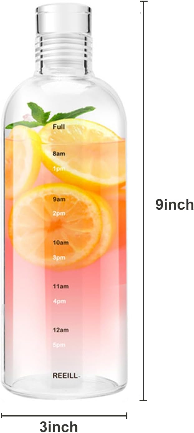 DNIENKGE Botella de agua de vidrio de 27 onzas con marcador de tiempo, a prueba de fugas, sin BPA, reutilizable, con funda antideslizante, para