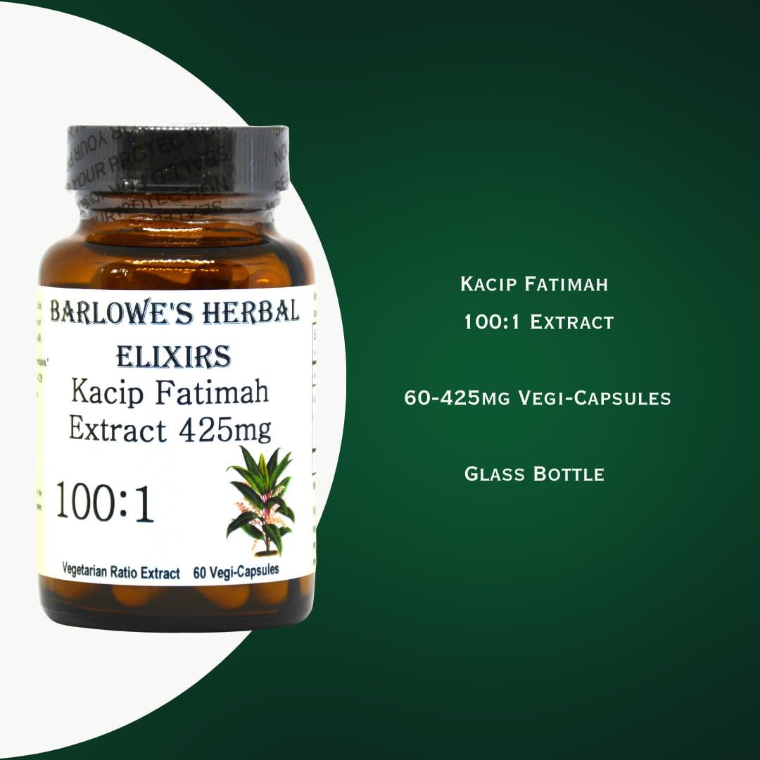 Barlowe’s Herbal Elixirs Kacip Fátima  Labisia Pumila  Extracto 1001  425mg  60 cápsulas vegetales  Sin estearatos  Embotellado en vidrio!