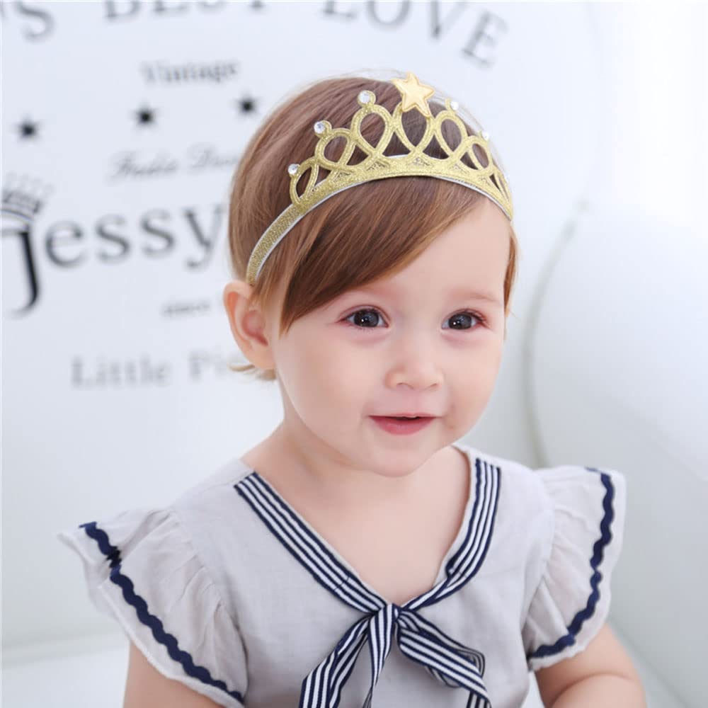 DonLeeving Paquete de 6 diademas de tiara con purpurina para niñas, bandas elásticas para el pelo de princesa para niños pequeños