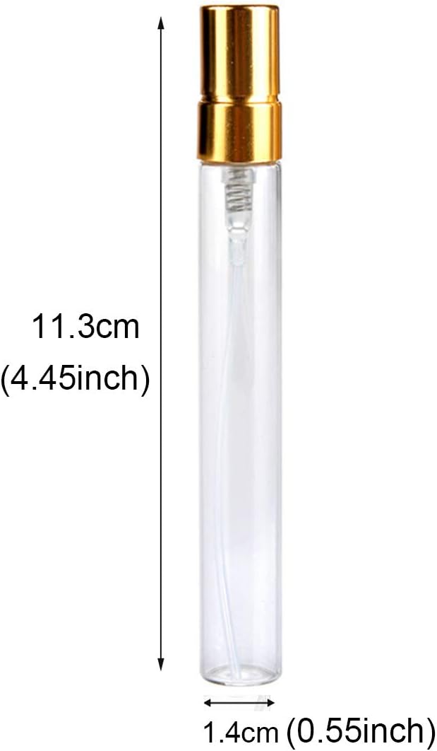 10pcs Slim Fine Mist 0.3 fl oz 13oz Gold Atomizer Botella de vidrio transparente Frasco Spray Fragancia líquida recargable Perfume Botella de aroma