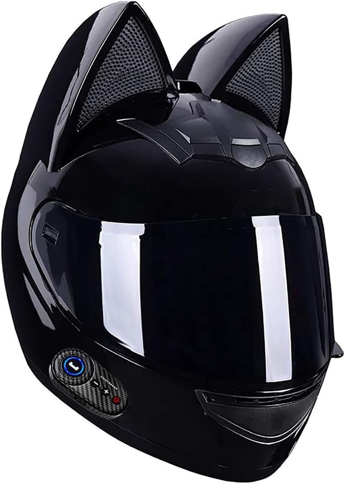 Casco de motocicleta con Bluetooth con diseño de orejas de gato para mujeres, con certificación DOT, casco modular de cara completa, casco de