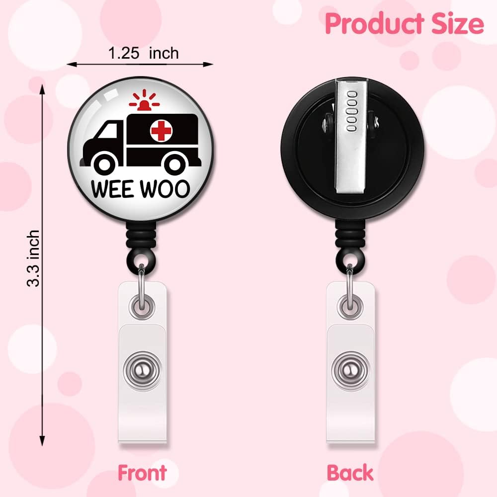 RZHV Wee Woo – Carrete retráctil con clip de cocodrilo, divertido soporte para tarjeta de identificación de ambulancia, regalo para EMT EMS