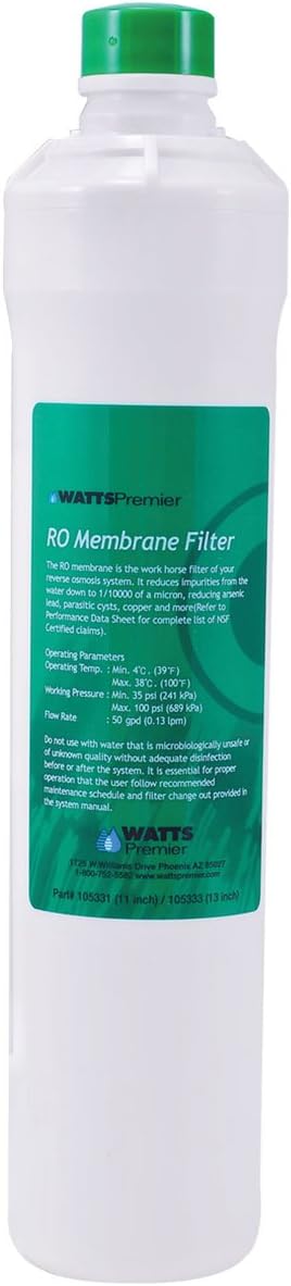 Watts Premier WP105331 RO Cartucho de repuesto de filtro de agua para sistema de filtración de ósmosis inversa pura, verde, 1 paquete