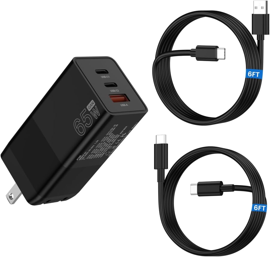Cargador GaN máximo de 65 W, cargador de pared USB C de 3 puertos, carga rápida, compatible con Samsung Galaxy S23 Ultra S23 S23+ S22 S22 Ultra S22+