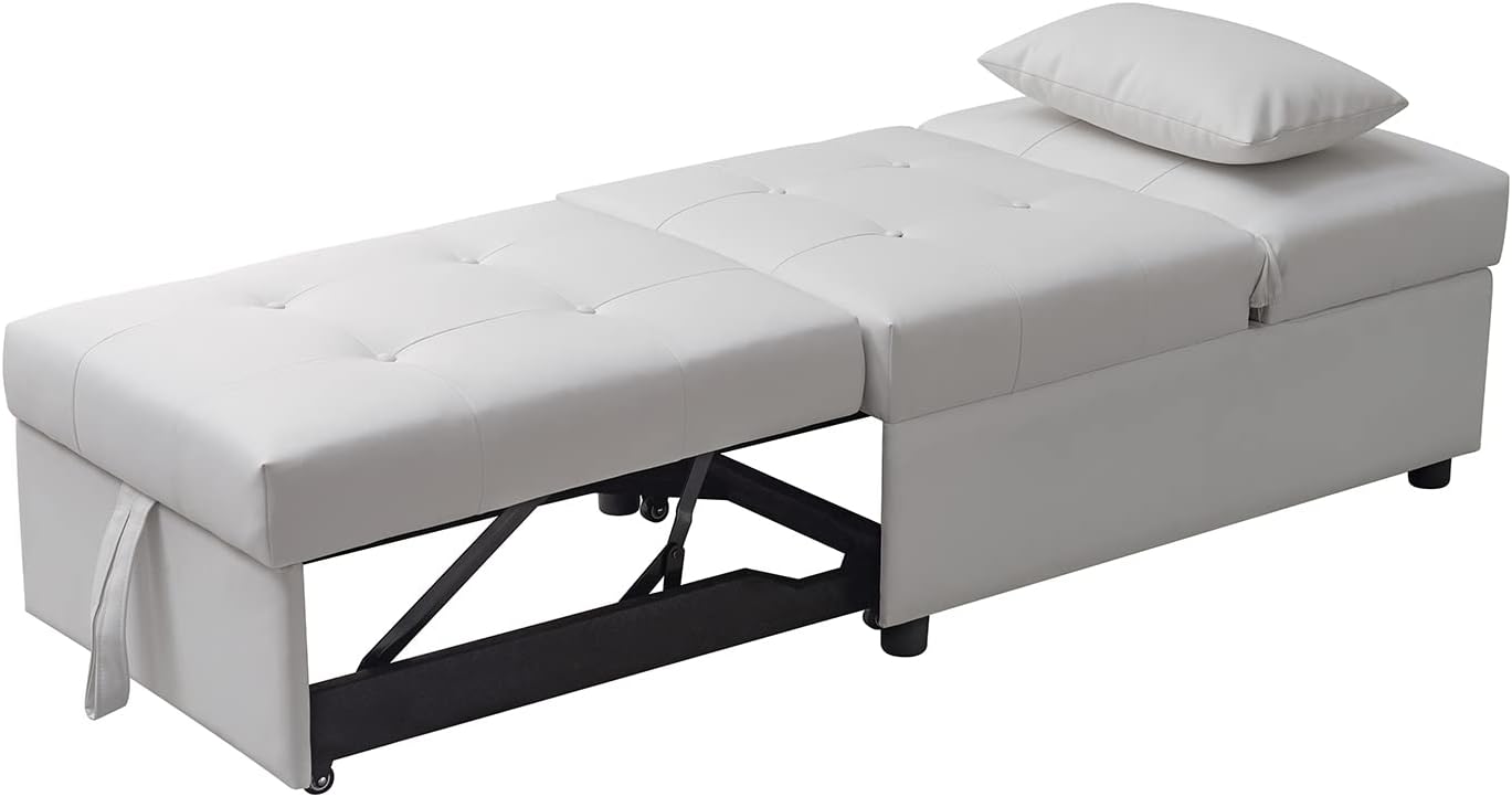 Kings Brand Furniture – Otomana multifuncional, sofá cama, silla convertible, color blanco