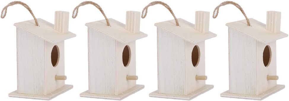 Fydun 4 adornos innovadores de madera para colgar en casa de pájaros, para decoración de jardín al aire libre, patio, 4 piezas, innovador colgante