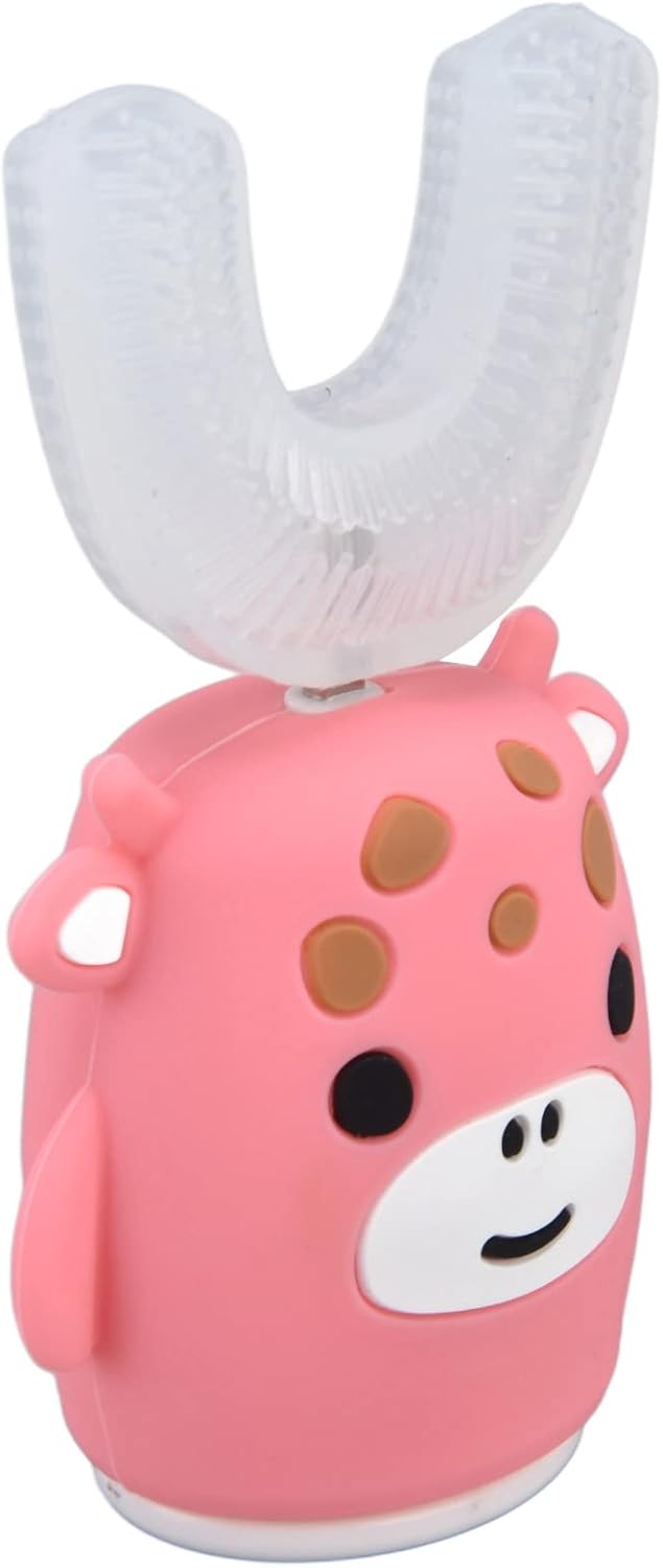 Cepillo de dientes eléctrico en forma de U para niños, cepillo de dientes de dibujos animados rosa, cepillo de dientes automático de 360, carga USB,