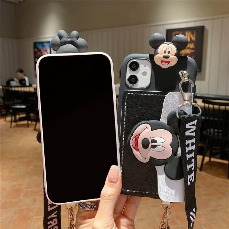 Funda para Galaxy S20 Plus, diseño de cachorro de Mickey Minnie Mouse, bonita bolsa de tarjetas de dibujos animados, cuerda oblicua, de poliuretano