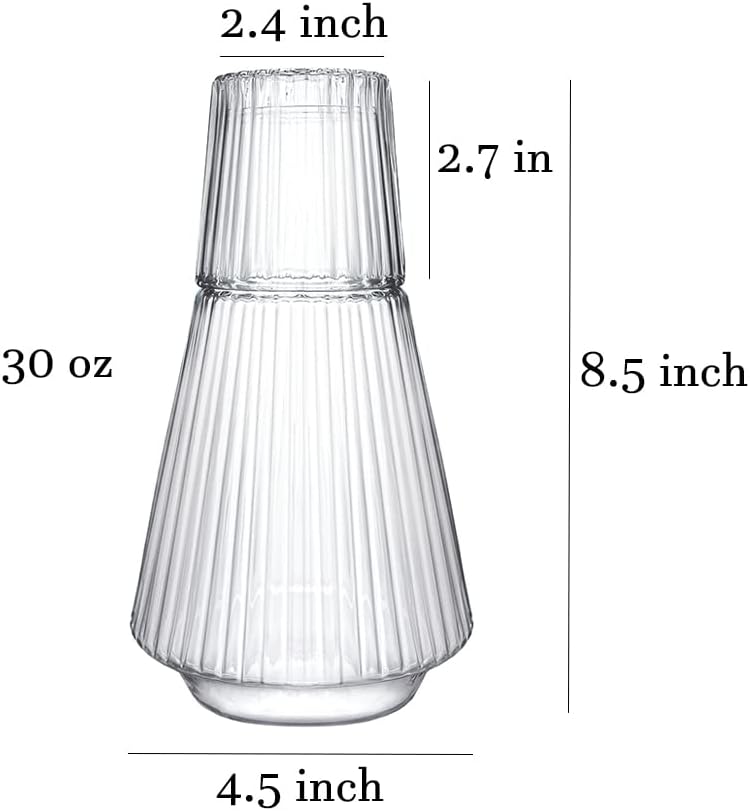Sizikato Jarra de agua clásica a rayas de vidrio transparente de 30 onzas con vaso de cristal.