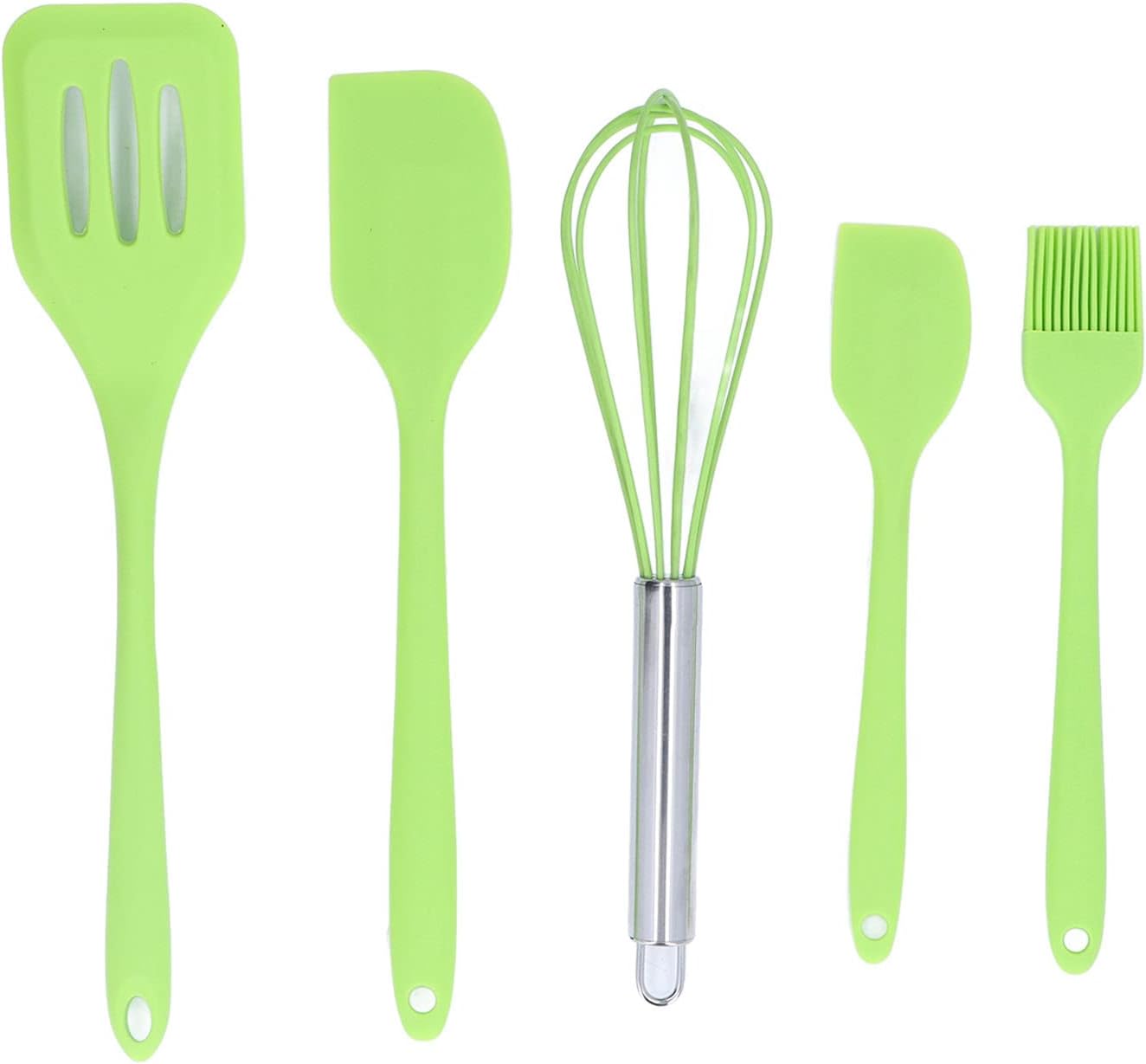 Juego de utensilios de cocina de silicona, 5 piezas, juego de utensilios de cocina de silicona, seguro y fácil de lavar, adecuado para cocina (verde)