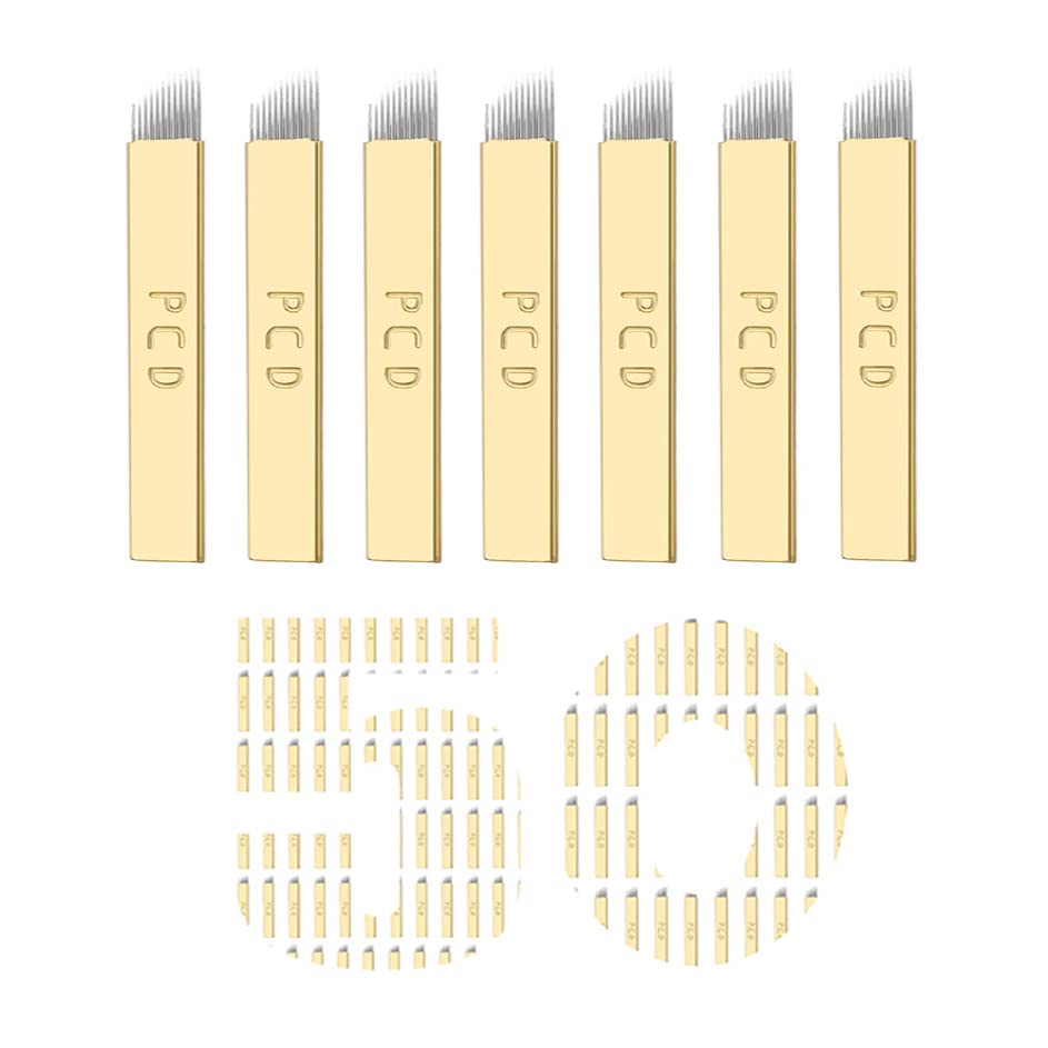 50 piezas desechables para cejas, pluma de microblading, microblade de cejas, PCD 14Pin forma manual Microblading herramienta (0.010 in-14P)