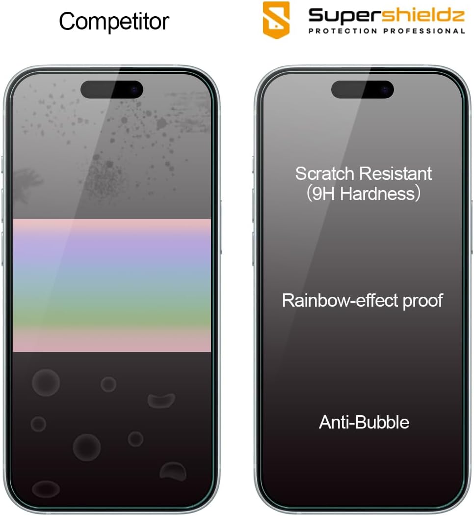 Supershieldz Protector de pantalla de vidrio templado diseñado para iPhone 15 (6.1 pulgadas), antiarañazos, sin burbujas
