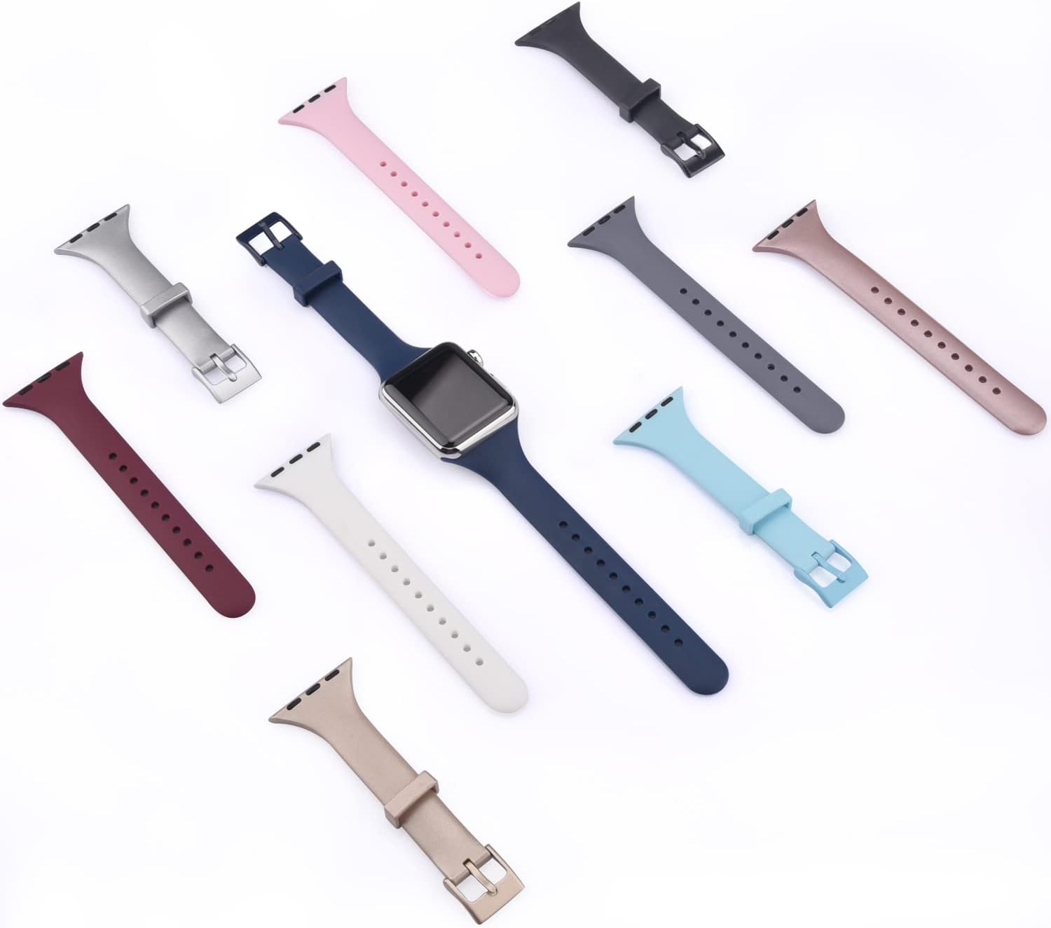 Correas estrechas de silicona compatibles con Apple Watch Band de 1.614 in 1.772 in 1.496 in 1.575 in 1.654 in 1.732 in, correa suave delgada de
