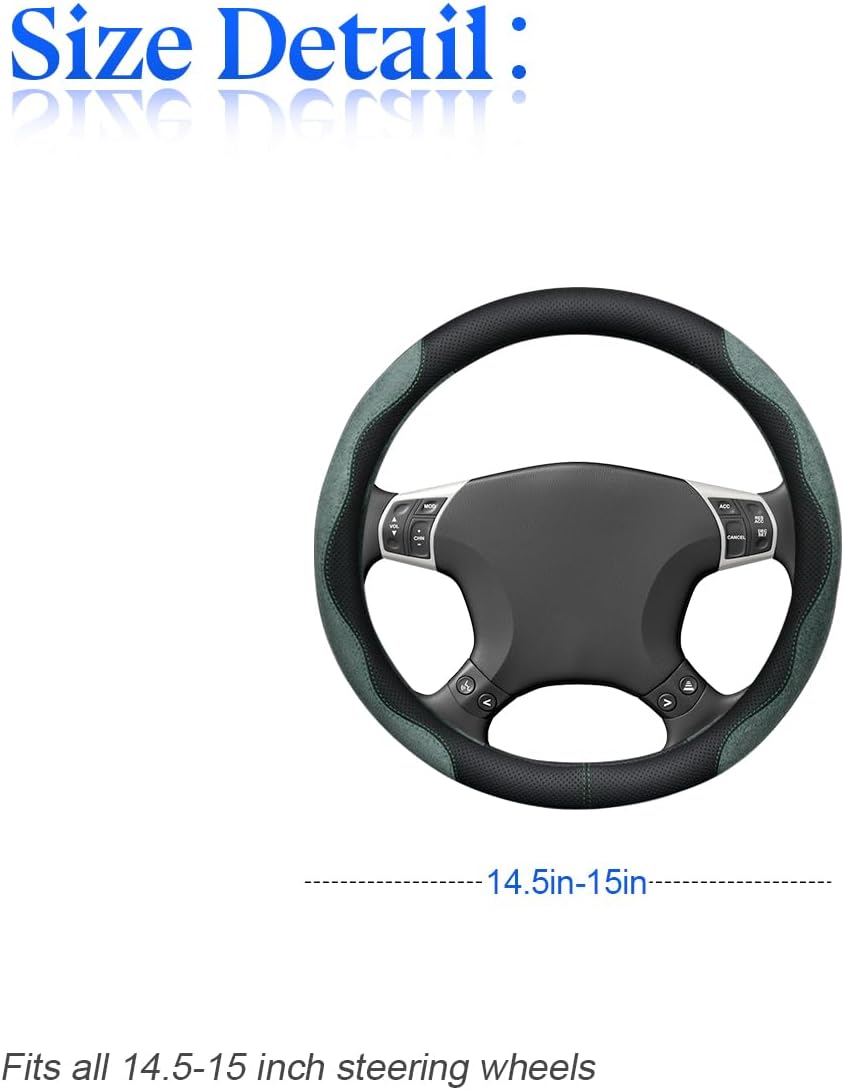 zipelo Funda para volante de automóvil de 14.5 a 15 pulgadas, protector de rueda interior de automóvil con cuero duradero, suave, transpirable,