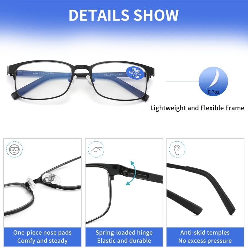 Gafas de lectura para hombre, paquete de 3 unidades con bloqueo de luz azul para hombre