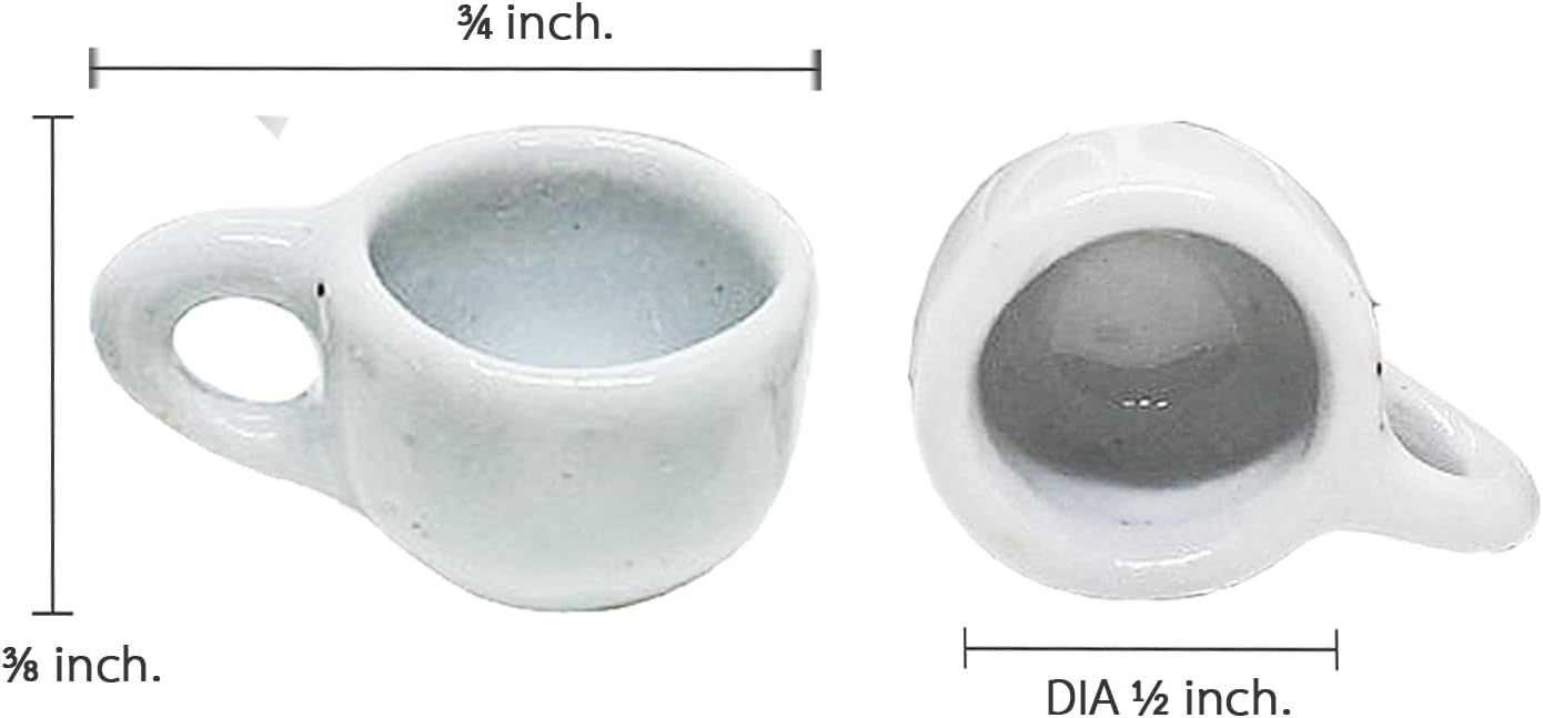 Juego de 10 vasos de cerámica blanca de alto de pulgada de alto, vajilla pequeña, vajilla en miniatura, cuencos, cubiertos, utensilios de cocina,