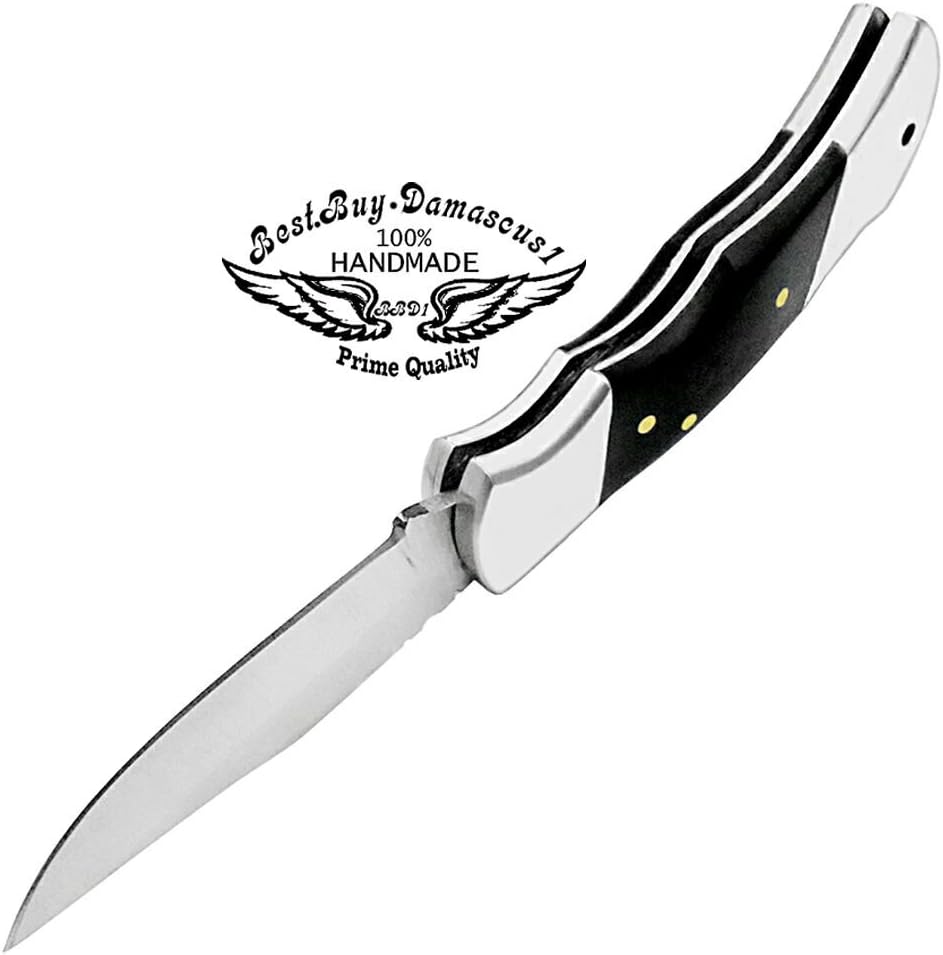 Cuchillo plegable de acero inoxidable 420cs Cuchillos de caza plegables de 5.5 pulgadas de cuerno de búfalo negro Handel cuchillo de senderismo –