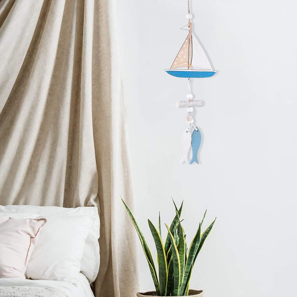 GANAZONO Decoración para el hogar, adorno de velero, 3 piezas de madera para colgar, decoración de pared para colgar en la puerta, decoración