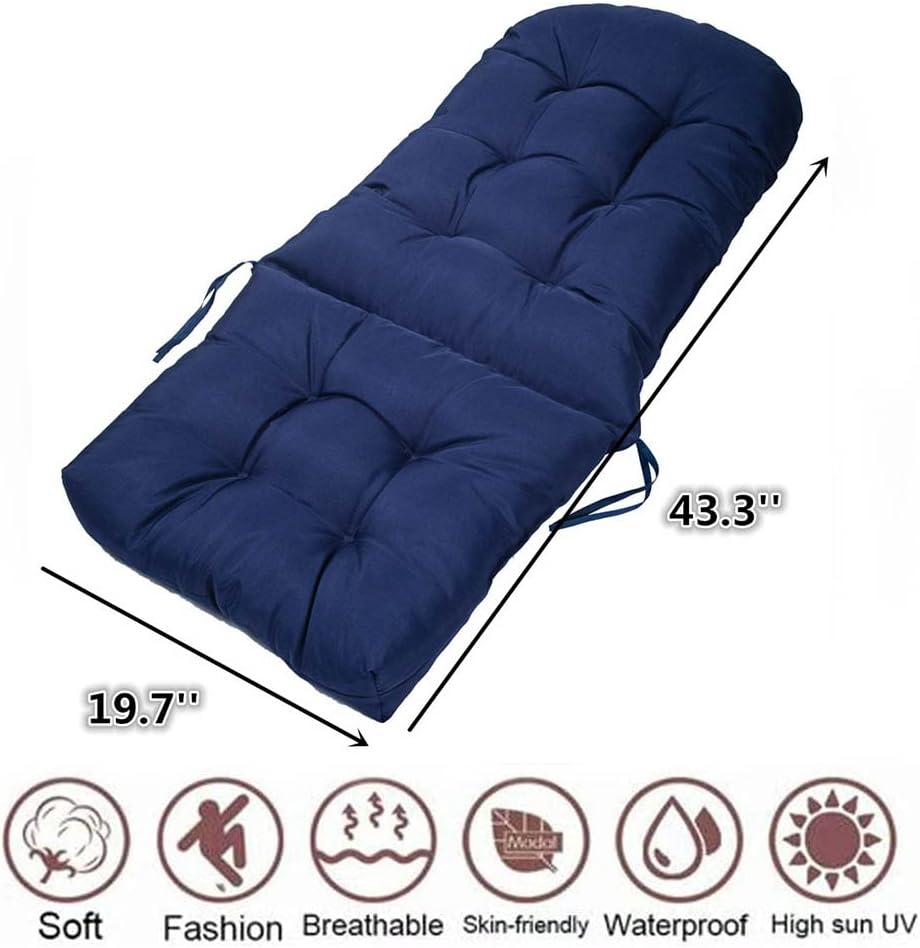 Adirondack – Cojín impermeable para silla mecedora para interiores y exteriores, cojines de respaldo alto para patio con lazos, 43.3 x 19.7 pulgadas