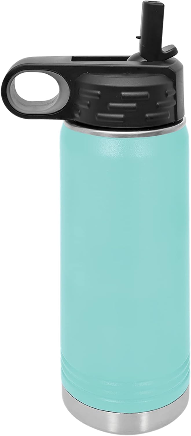 LaserGram Botella de agua de doble pared con tapa abatible de 20 onzas con pajilla, cabeza de caballo 1, grabado personalizado incluido (verde