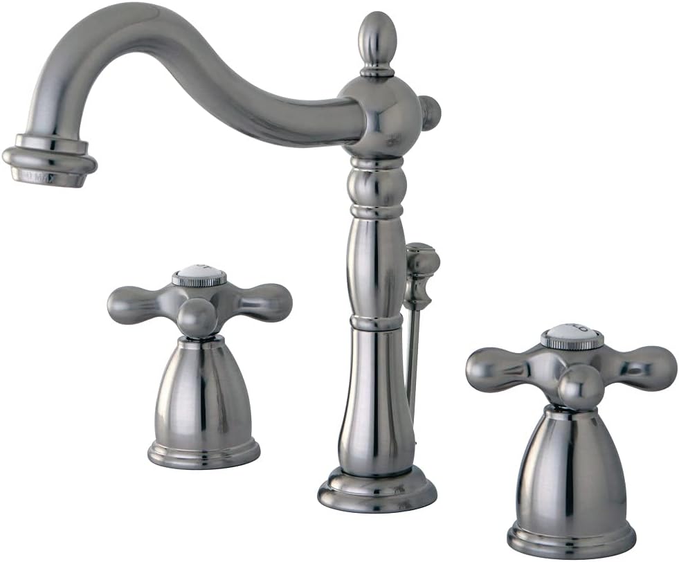 Kingston Brass KB1978AX Heritage – Grifo de lavabo con mango cruzado de metal, níquel cepillado, centro ajustable de 8 pulgadas
