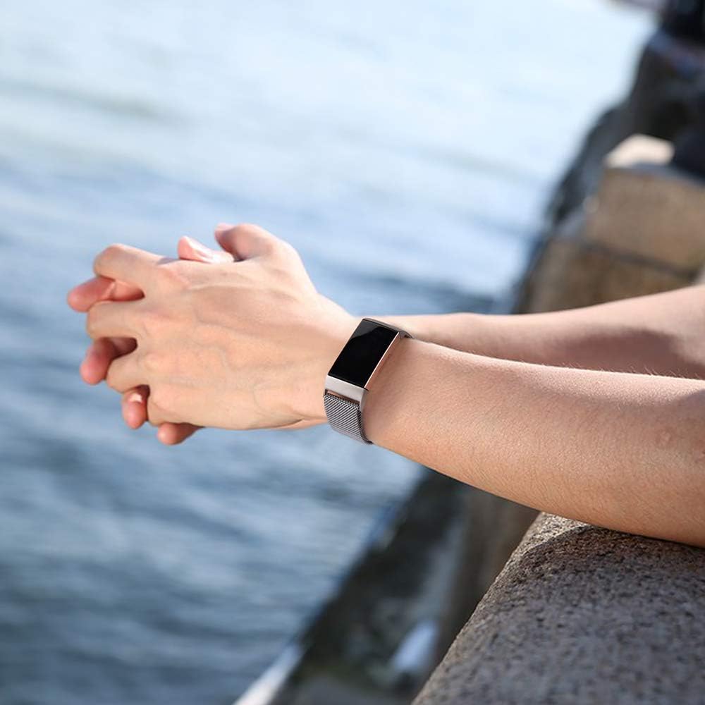 Vancle Correa para Fitbit Charge 4 Band para mujeres y hombres, malla de acero inoxidable transpirable pulsera con cierre magnético ajustable para