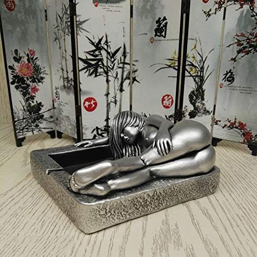 Ceniceros de figura de belleza para mujer, bandeja de ceniza de cigarro para el hogar, café, pabellón, restaurante, bar, decoración (plata)