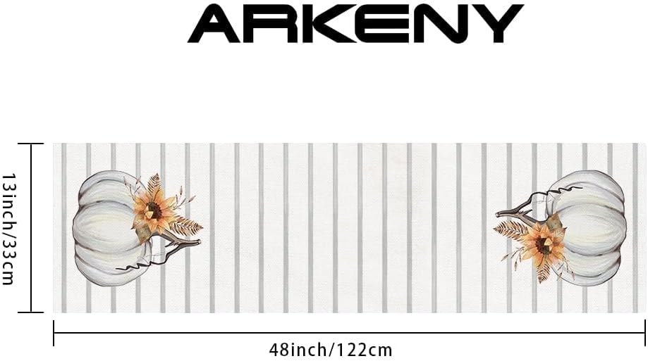 ARKENY Camino de mesa de calabaza de Acción de Gracias de 13 x 48 pulgadas, arpillera a rayas de temporada, decoración de otoño para fiesta en el