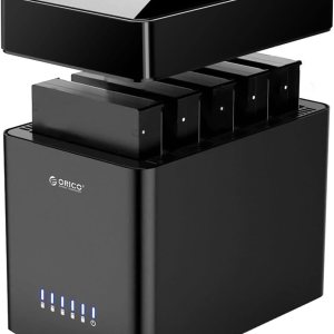ORICO Caja de disco duro de 5 bahías de 3.5 pulgadas USB C a SATA, caja magnética para disco duro externo sin herramientas con adaptador de ORICO Caja de disco duro de 5 bahías de 3.5 pulgadas USB C a SATA, caja magnética para disco duro externo sin herramientas con adaptador de