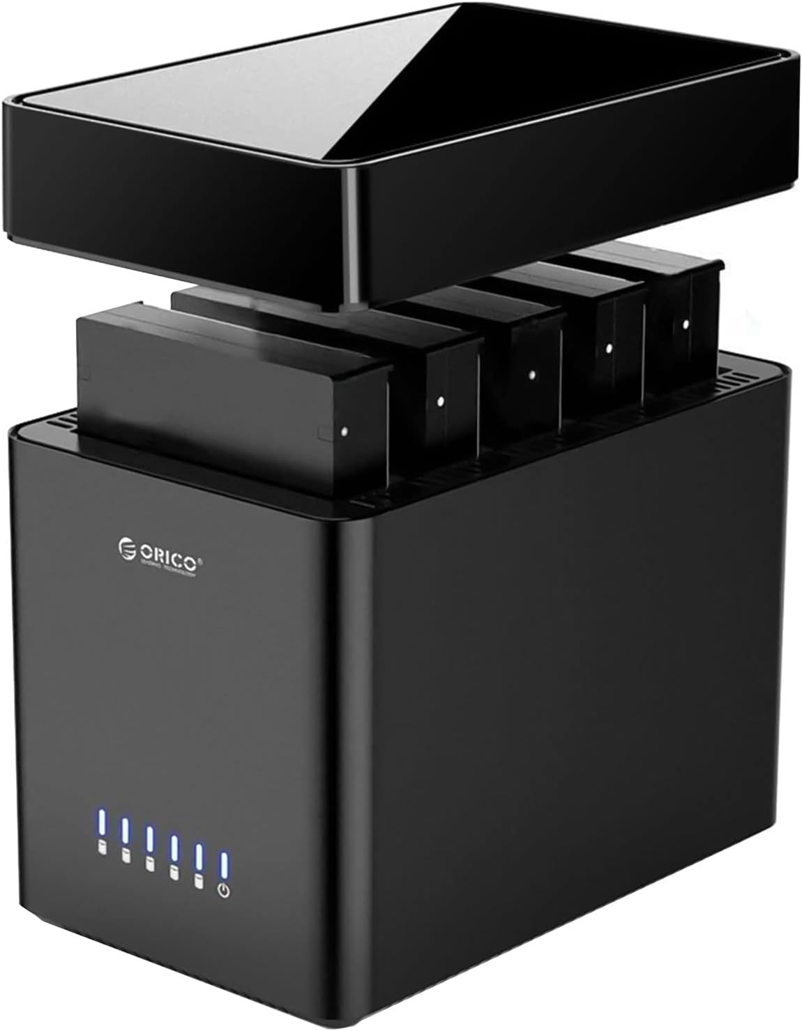 ORICO Caja de disco duro de 5 bahías de 3.5 pulgadas USB C a SATA, caja magnética para disco duro externo sin herramientas con adaptador de