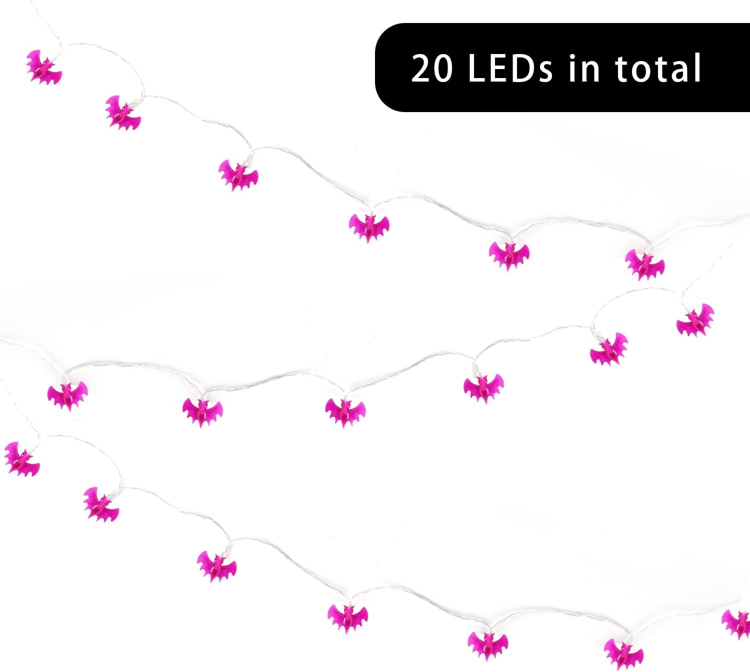 KEPATO Guirnalda de luces de Halloween, 10 pies, 20 LED, funciona con pilas, luces de decoración de Halloween para interiores y exteriores, luces de