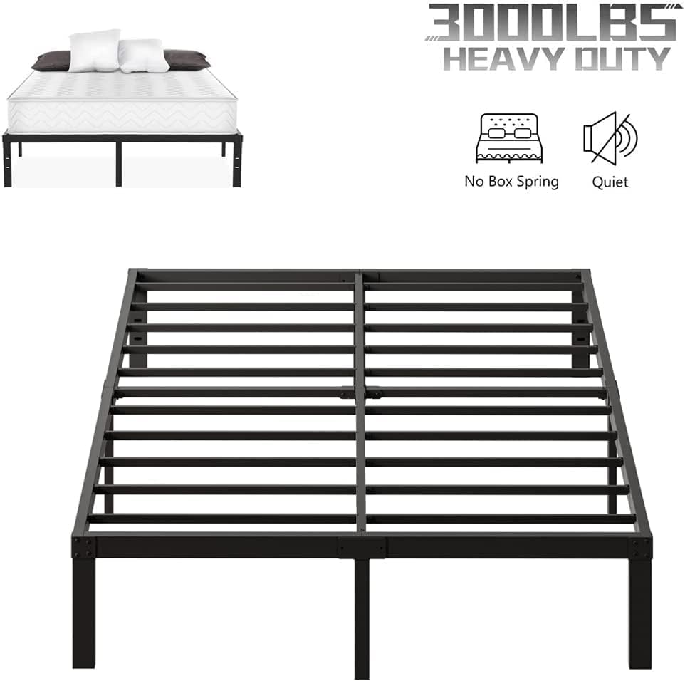 Sealvvos Base de colchón de plataforma metálica de 14 pulgadas con soporte de listones de acero, no necesita somier, fácil montaje, color negro