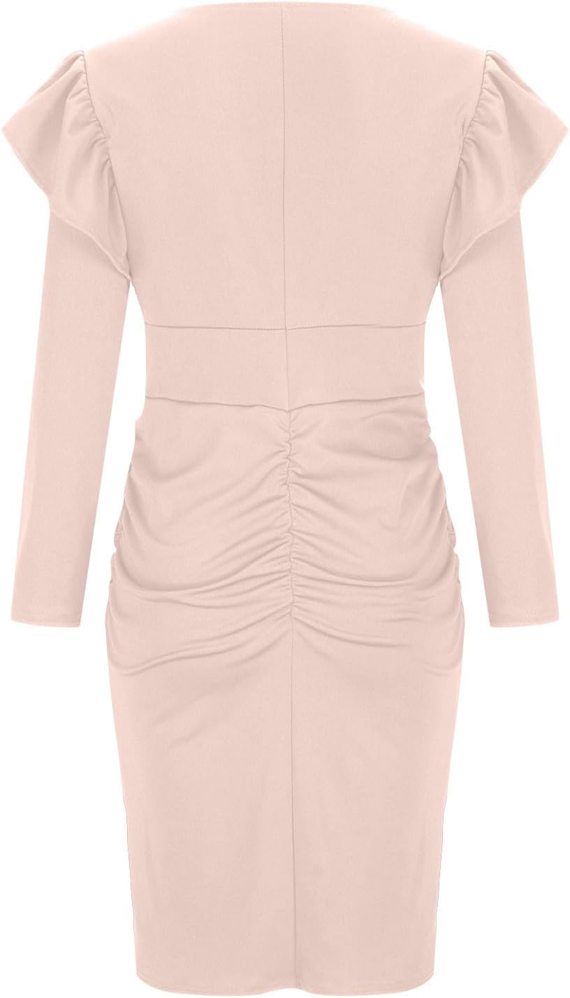 Vestidos formales para mujer corte bajo, ajustado, vestido dividido volantes y manga cóctel, vestido fiesta cintura
