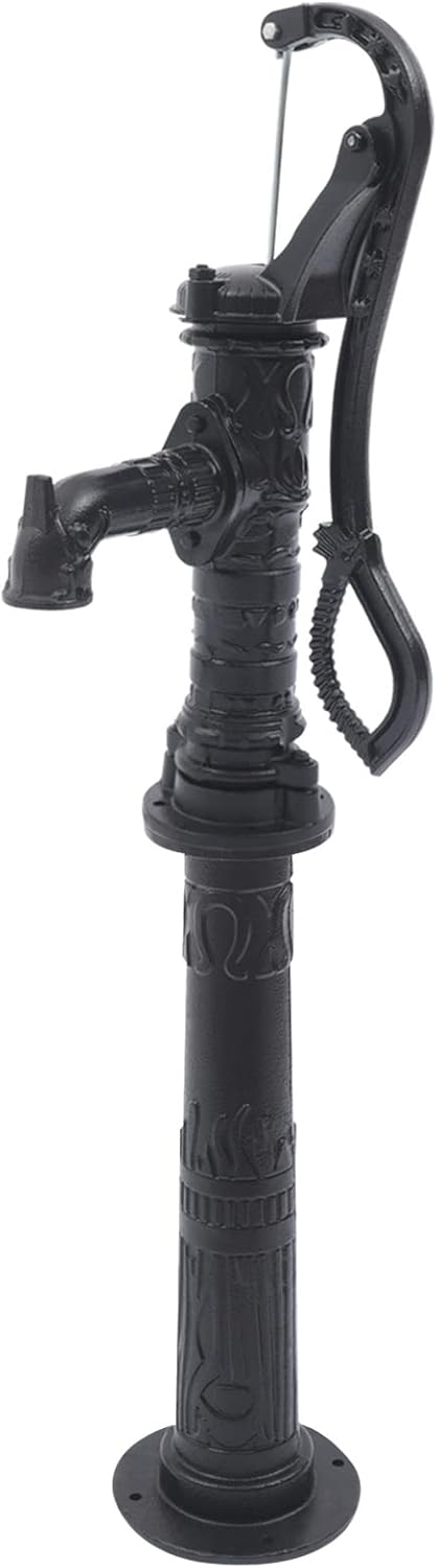 Bomba de agua manual de jardín con base de soporte, bomba de jarra de 2.0 x 6.2 x 26.3 pulgadas y soporte de bomba de 27 pulgadas, bomba de jarra de