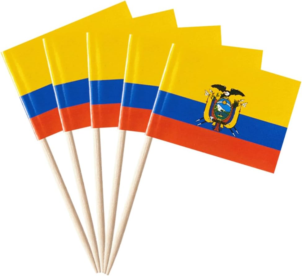 100 banderas de Ecuador Ecuador palillo de dientes, mini banderas pequeñas para cupcakes de Ecuador, banderas, banderines para fiesta de campo,