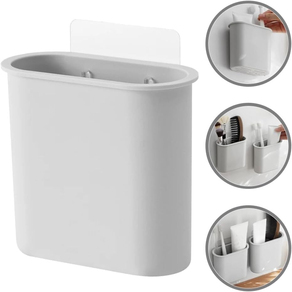 Cabilock Caja de almacenamiento de pared sin clavos, soporte para cepillos de dientes, cajas de almacenamiento de cepillos de dientes, estante de