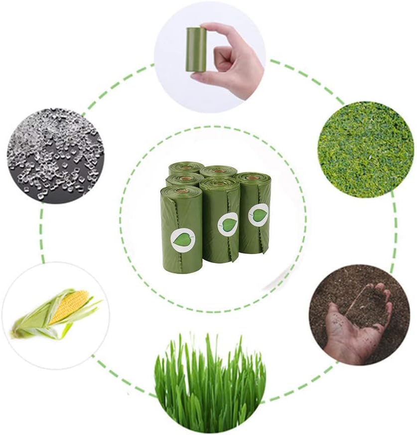 Bolsas para excrementos de perro, 13 x 9 pulgadas, extra fuertes y a prueba de fugas, bolsas verdes con dispensador y clip para correa
