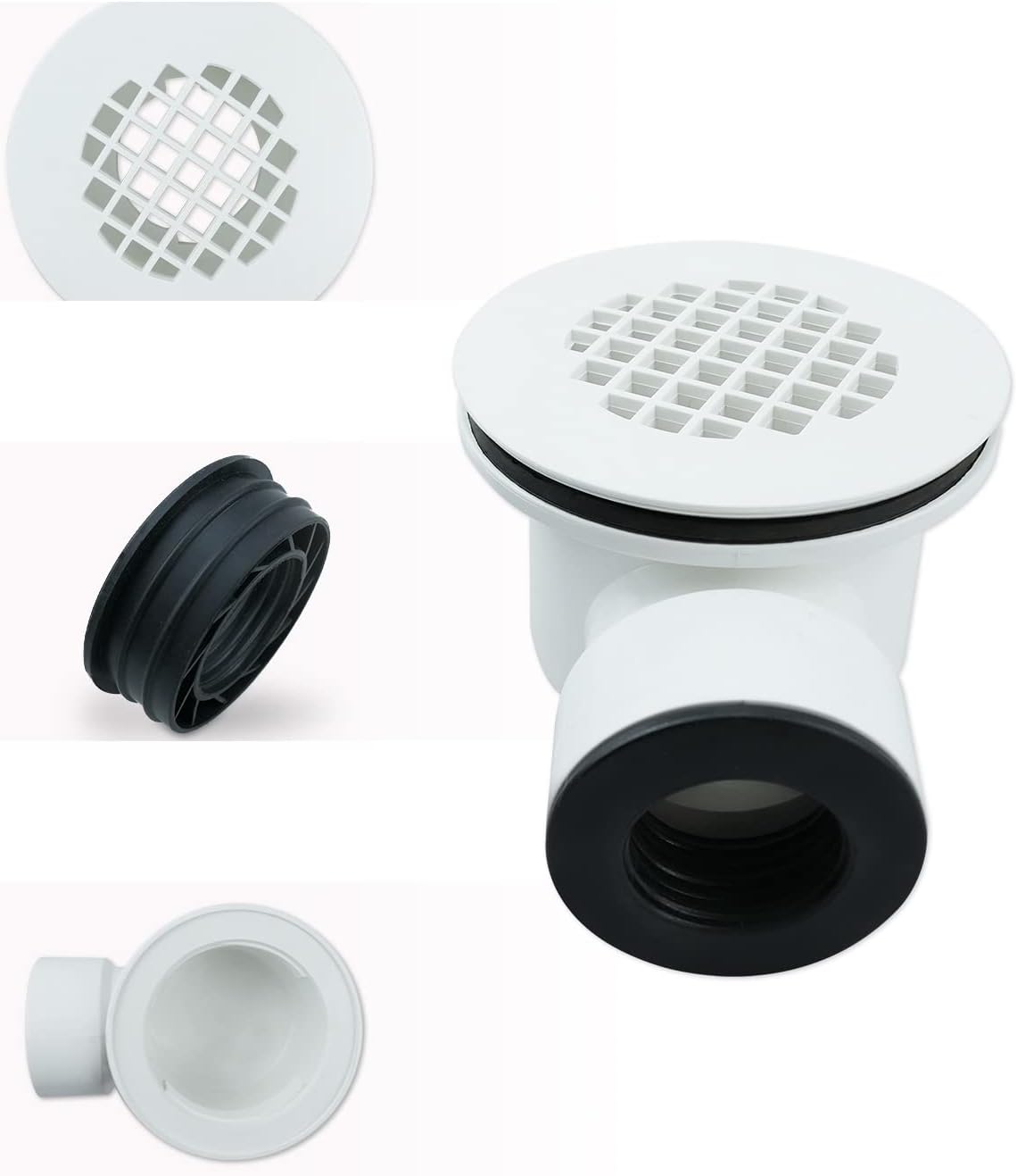 Drenaje de base de ducha de perfil bajo, conjunto de drenaje de salida lateral de 1.5 pulgadas con colador perforado, drenaje de ducha de salida de