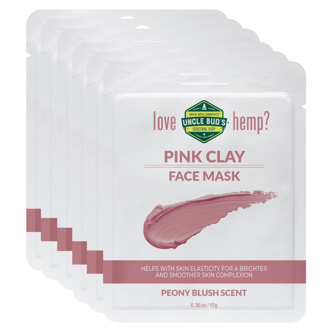 Uncle Bud’s Hemp Pink Clay Máscara facial cosmética de belleza, paquete de 6