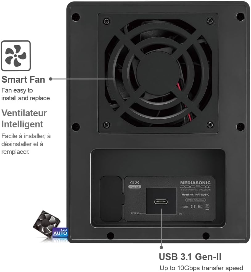 Armario para disco duro Mediasonic USB 3.1 4 Bay 3.5″ SATA – USB 3.1 Gen 2 10Gbps Tipo CUSB-C (HF7-SU31C)