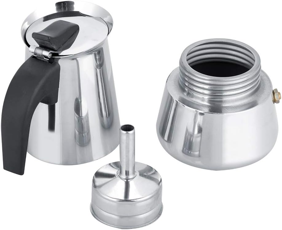 Fydun Acero inoxidable, portátil de acero inoxidable, cafetera Moka Maker Mocha Pot (6.8 fl oz)