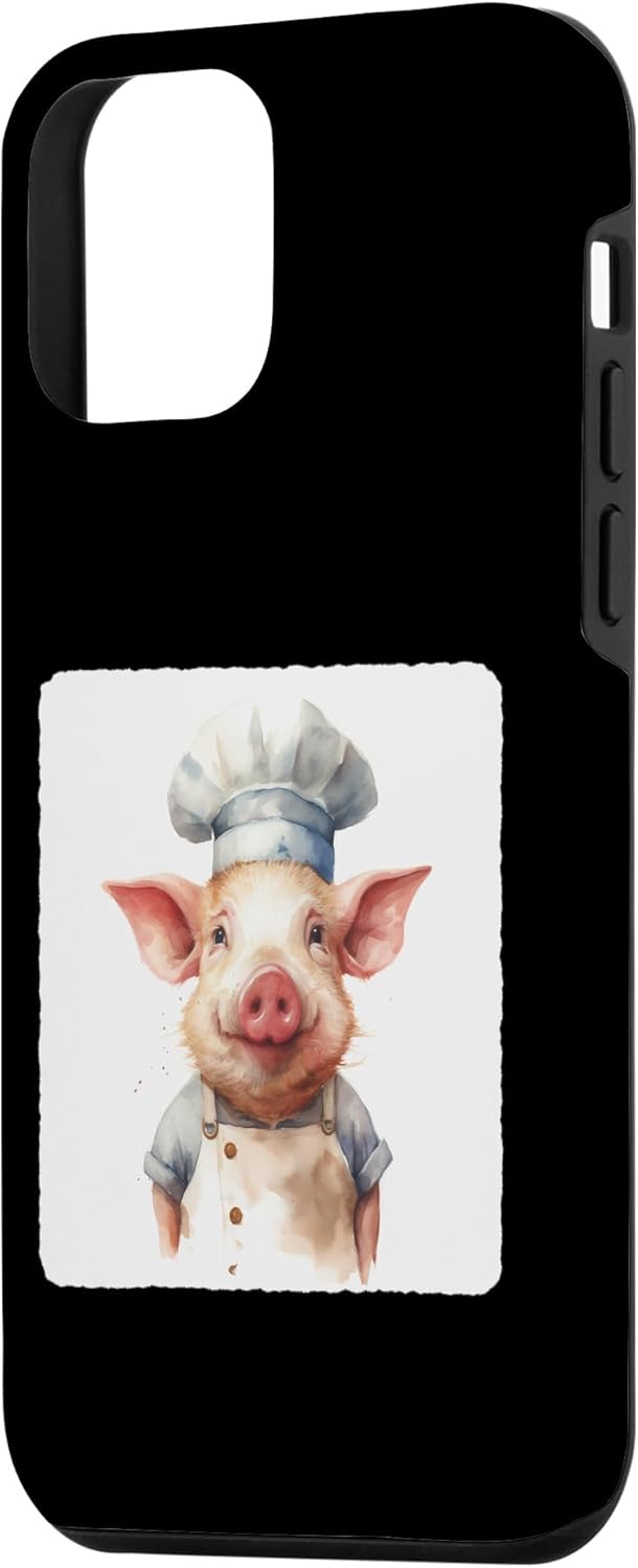 iPhone 12 mini cerdo con un sombrero de chef. cerdo con sombrero de chef, estuche de cocina
