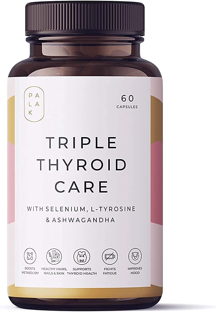Palak Note Miduty Triple Thyro Care – Selenio, algas marinas, L-tirosina, zinc, Ashwagandha, B1 (paquete de 60 cápsulas)