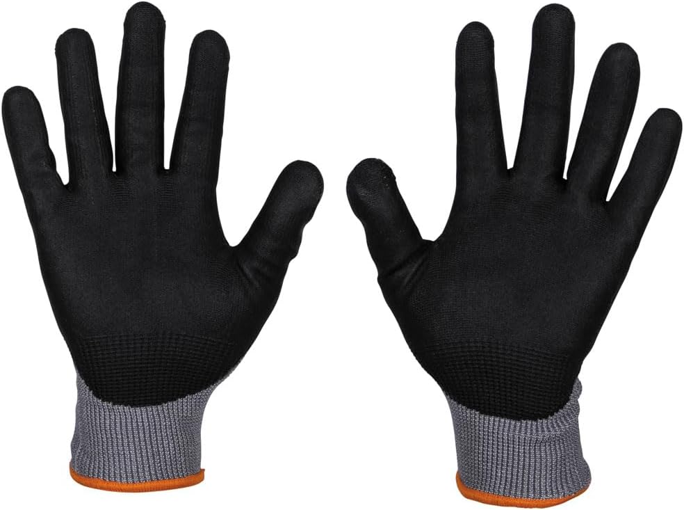 Klein Tools – Guantes de trabajo, guantes de punto resistentes a cortes ANSI A2 recubiertos de nitrilo, tela HPPE, aptos para pantalla táctil