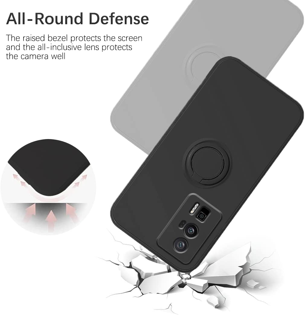 Funda compatible con Poco F5 Pro con soporte de anillo negro, funda para teléfono Xiaomi Poco F5 Pro, funda de silicona líquida con forro de