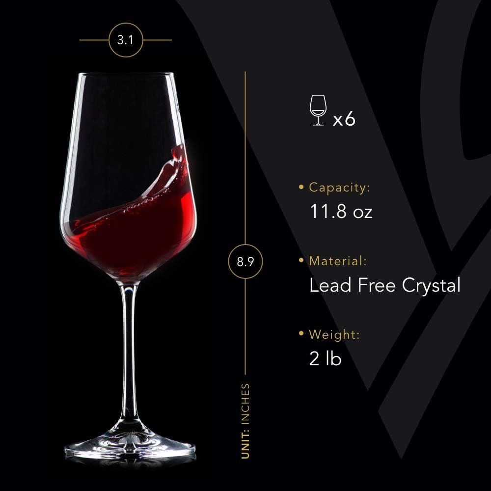 Juego de 6 copas de vino  Copas de vino blanco de cristal, juego de copas de vino tinto, cristalería transparente de alta calidad sin plomo para