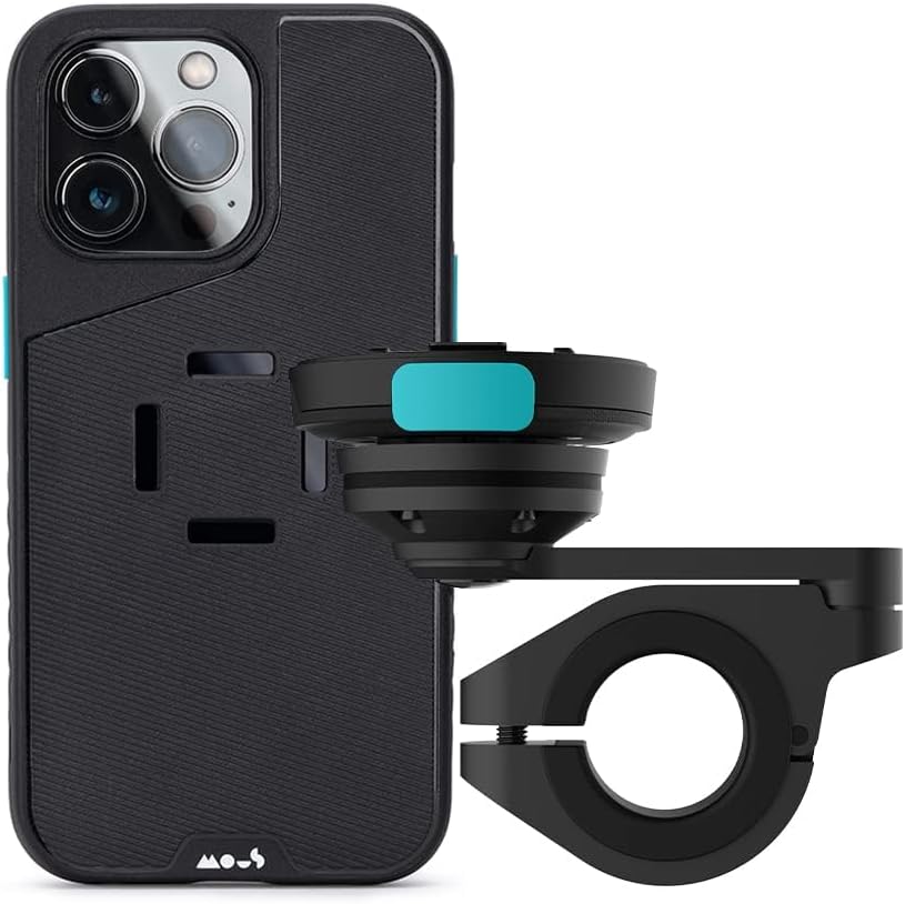Mous – Soporte de teléfono para motocicleta y funda para iPhone 15 Pro Max – Kit de soporte para teléfono de motocicleta – Soporte de barra de
