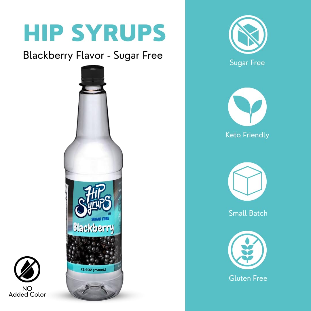 Hip Syrup S – Jarabe simple sin azúcar Blackberry diseñado para el sabor del agua, té de burbujas, té Boba, cócteles, sin azúcar