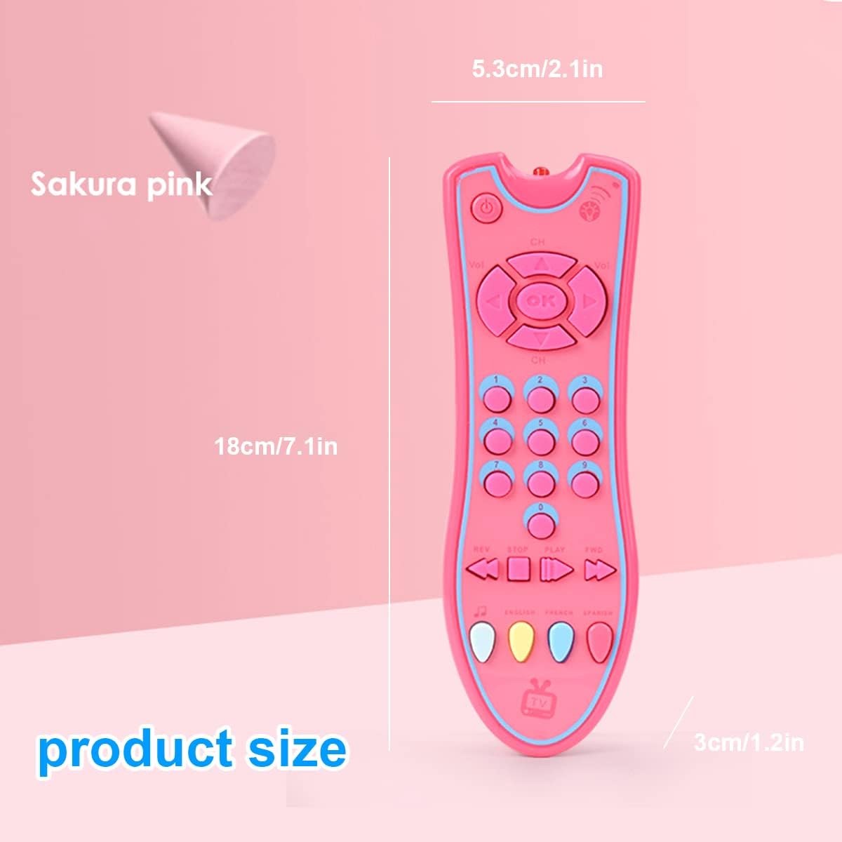 Juguete de control remoto de TV para bebés con luz y sonido, juguete de control remoto realista para niños con inglés, francés, español 3 idiomas,